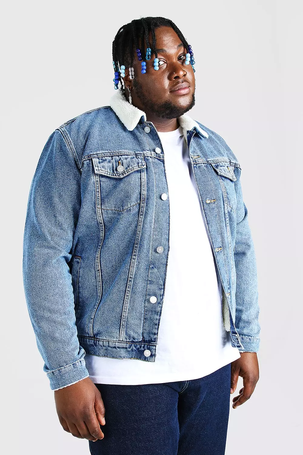 Plus size fur denim jacket online